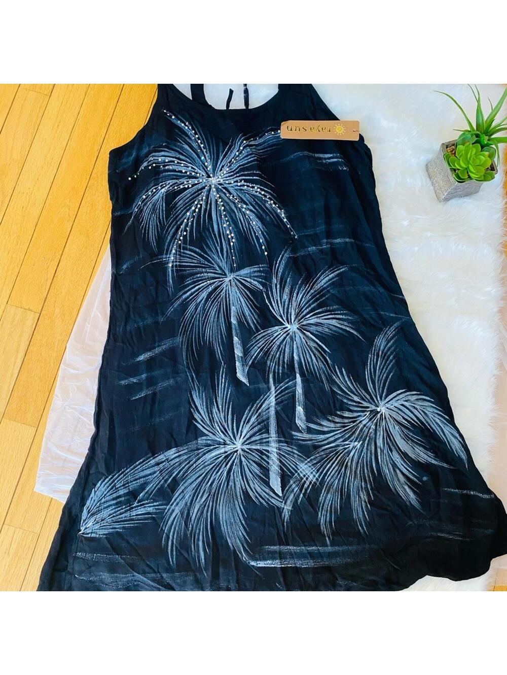 Raya Sun Black and White Palm Tree Dress Size Large